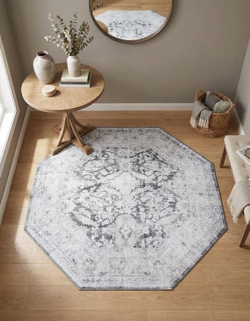 Charcoal Washable Timeless Octagon Rug