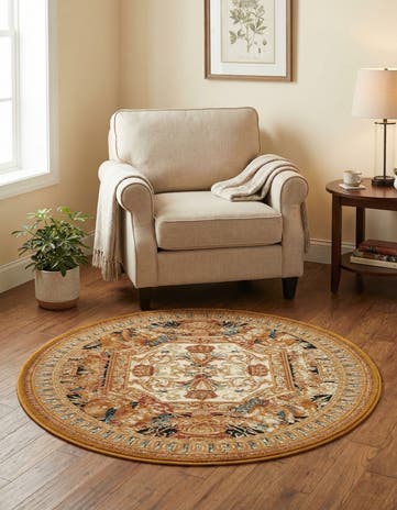 3' 3 x 3' 3 Easy-Clean Traditional Indoor / Outdoor Round Rug