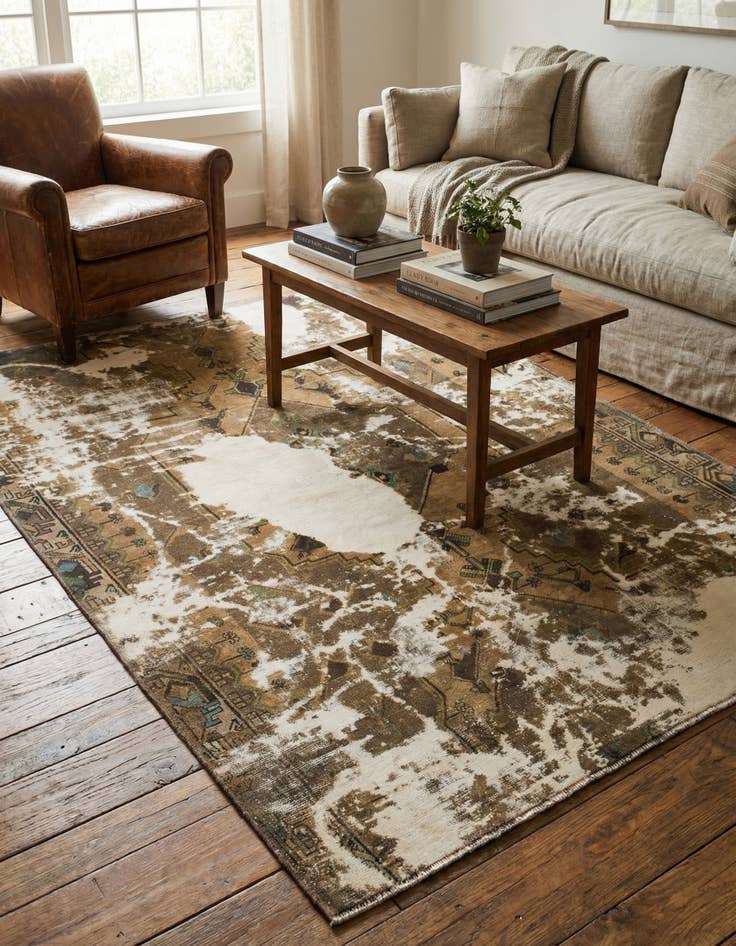 Detail image of 4' 9 x 7'  Hand Knotted Ultra Vintage Persian Wool Rug