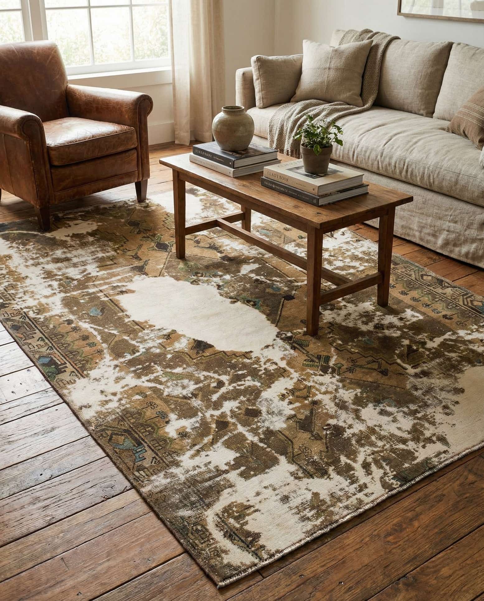 4' 9 x 7' Hand Knotted Ultra Vintage Persian Wool Rug