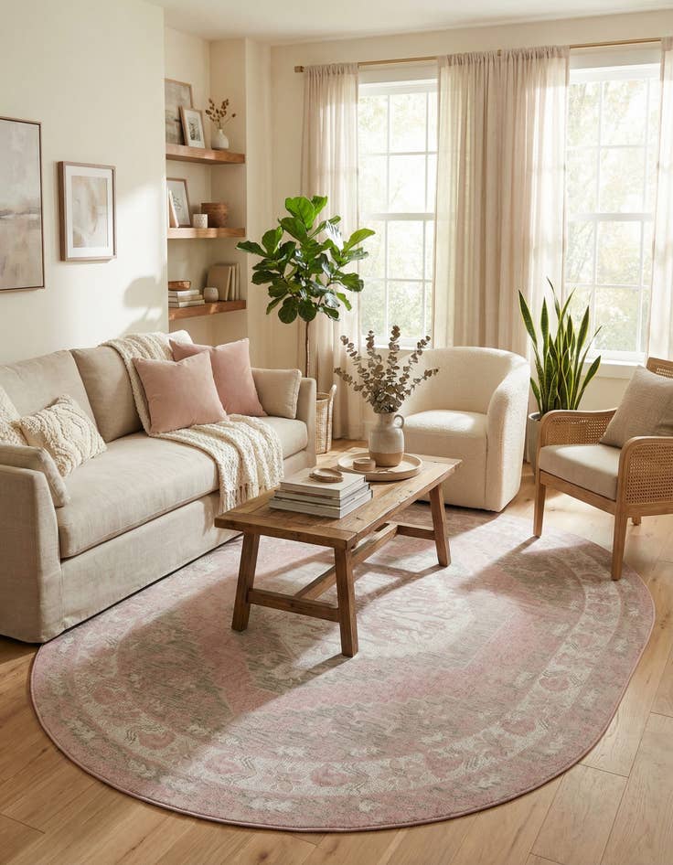 Detail image of 7' 10 x 10'  Washable Traditional Indoor / Outdoor Oval Rug