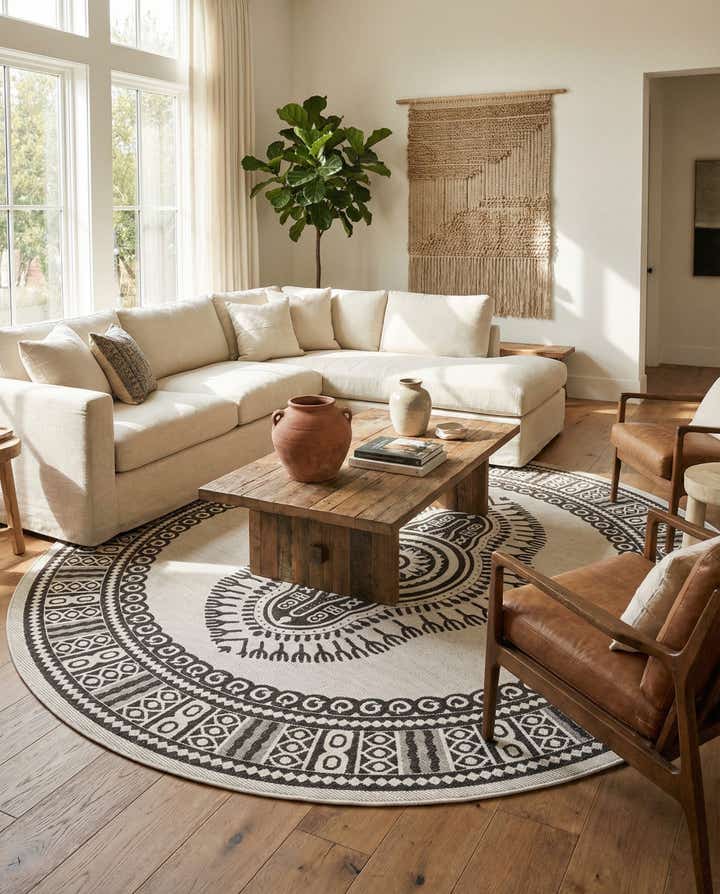 13' x 13' Easy-Clean Traditional Indoor / Outdoor Round Rug