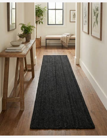 Black Handmade Braided Jute Runner Rug
