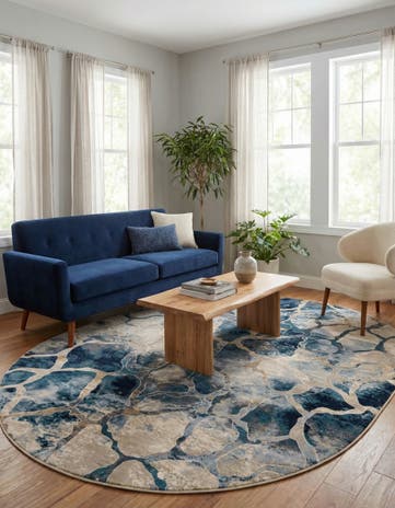 Navy Blue Gossamer Oval Rug
