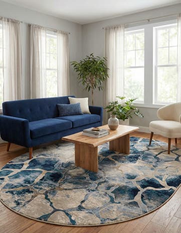 Navy Blue Gossamer Oval Rug