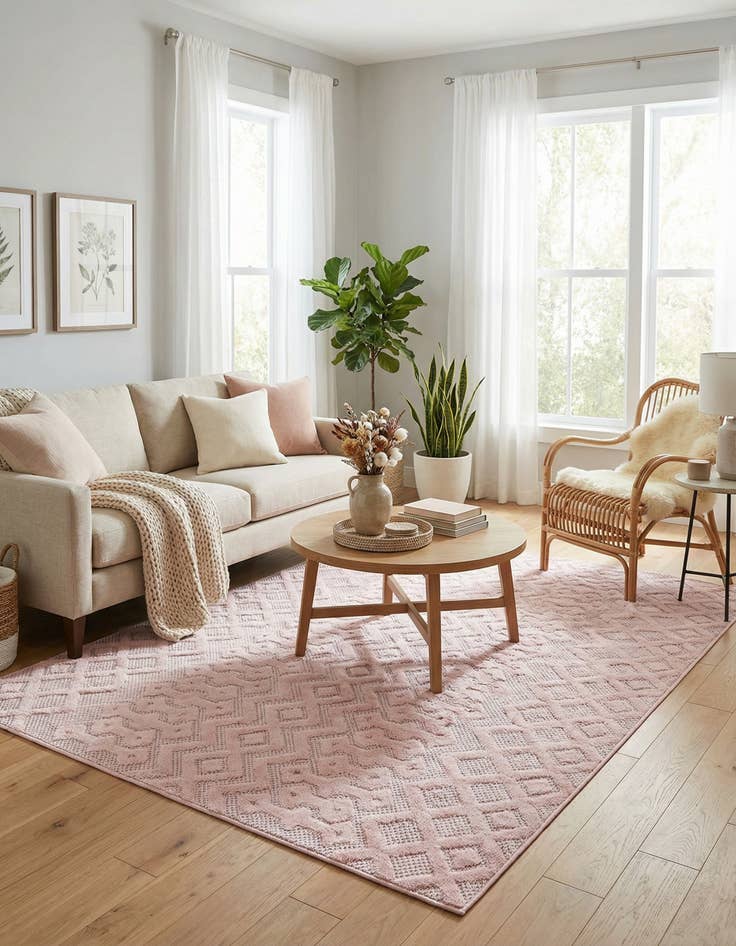 Detail image of  5' 3 x 8'  Washable Trellis Textured Indoor / Outdoor Rug