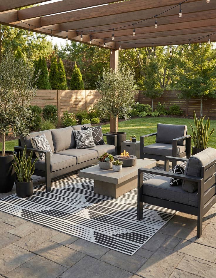 Detail image of 9' x 12'  Washable Modern Indoor / Outdoor Rug