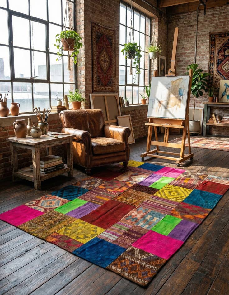 Detail image of  5' 5 x 8' 1  Hand Woven Kilim Patchwork Wool Rug