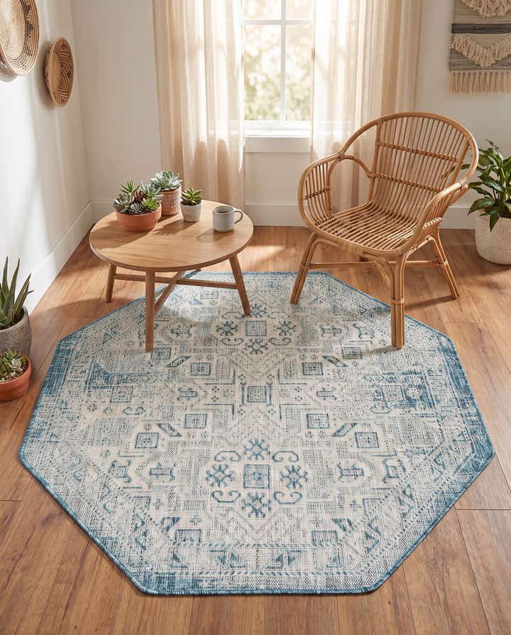 5' 3 x 5' 3 Easy-Clean Aztec Indoor / Outdoor Octagon Rug