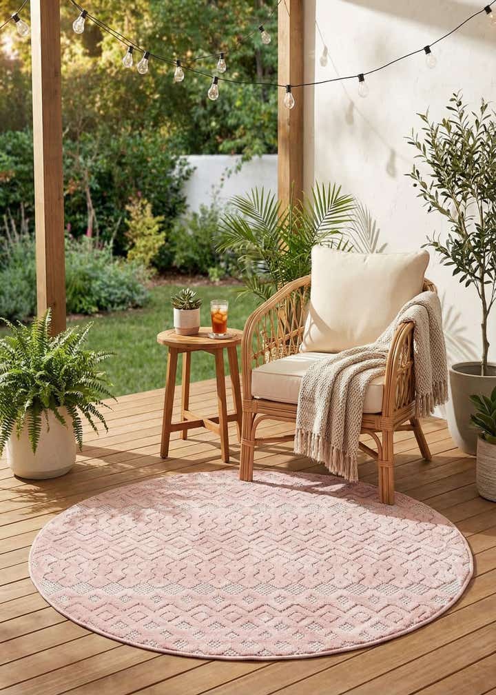 4' x 4' Easy-Clean Trellis Textured Indoor / Outdoor Round Rug