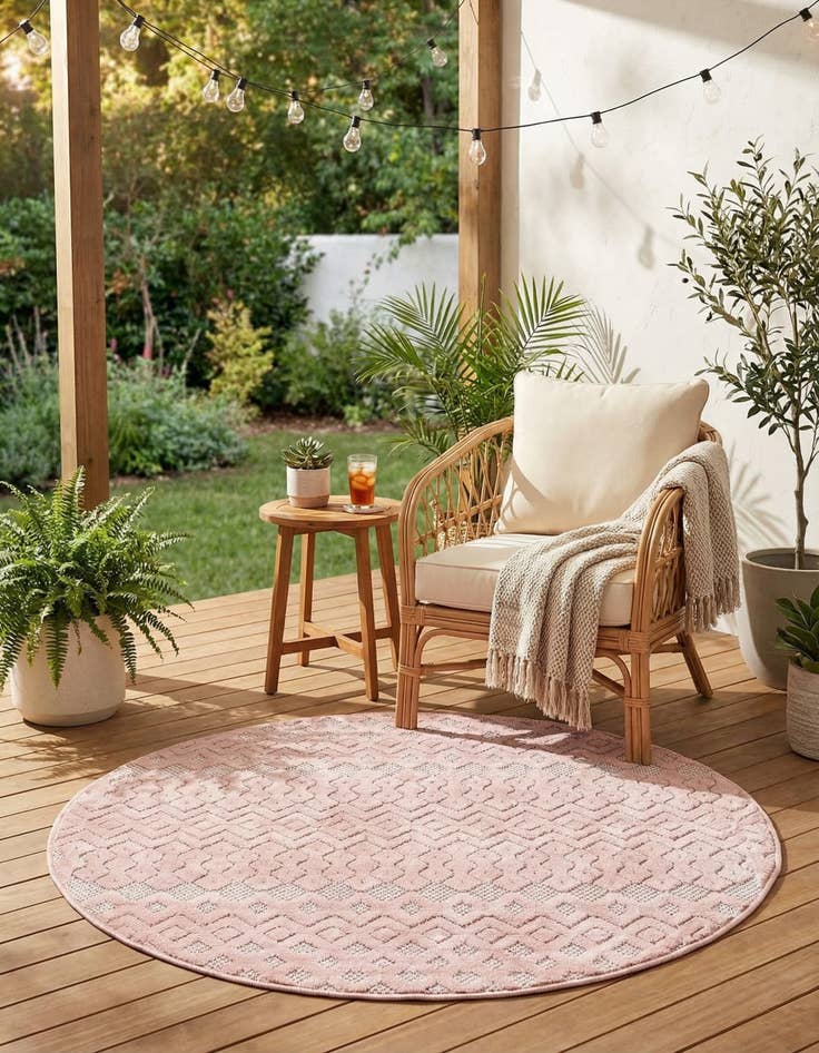 Detail image of  4' x 4'  Washable Trellis Textured Indoor / Outdoor Round Rug