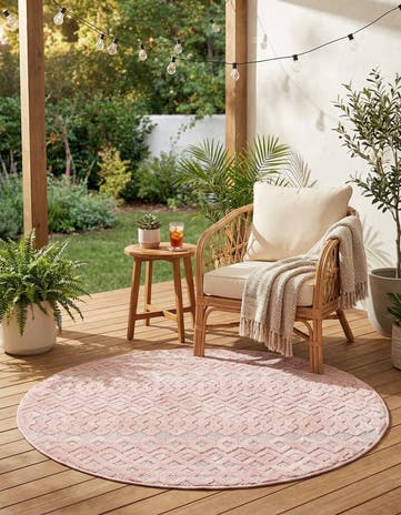 4' x 4' Easy-Clean Trellis Textured Indoor / Outdoor Round Rug