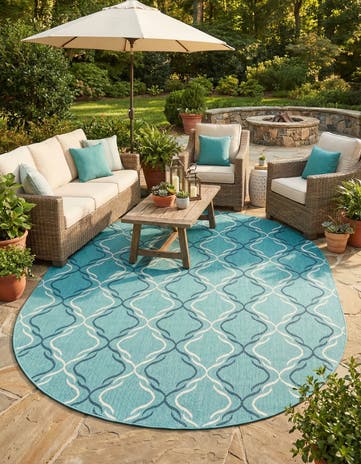 7' 10 x 10' Easy-Clean Lattice Indoor / Outdoor Oval Rug