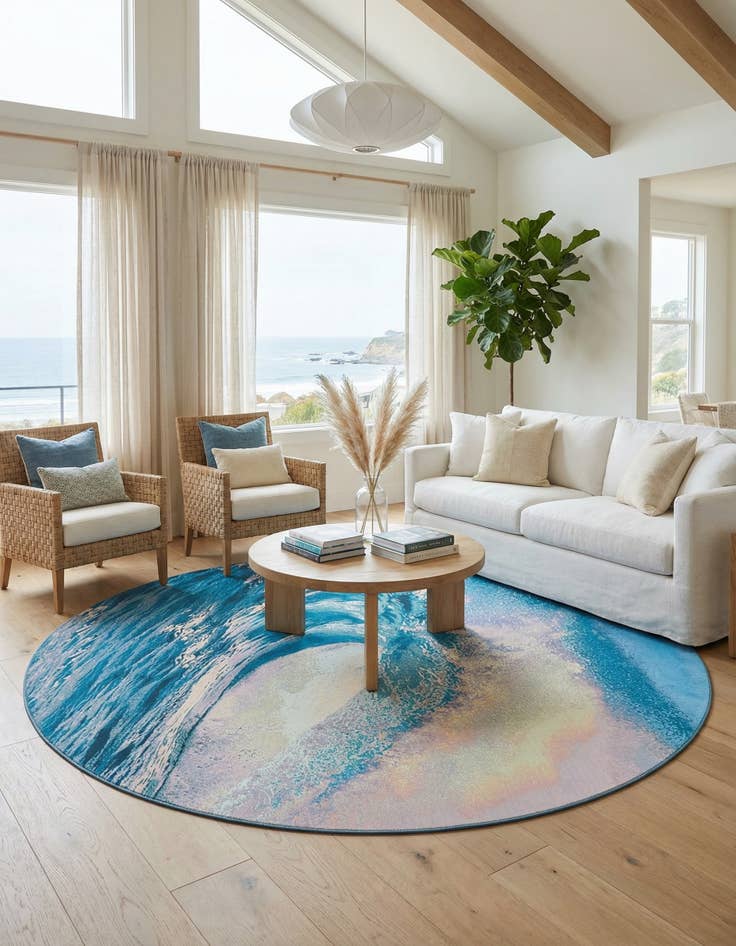 Detail image of 10' x 10'  Washable Modern Indoor / Outdoor Round Rug