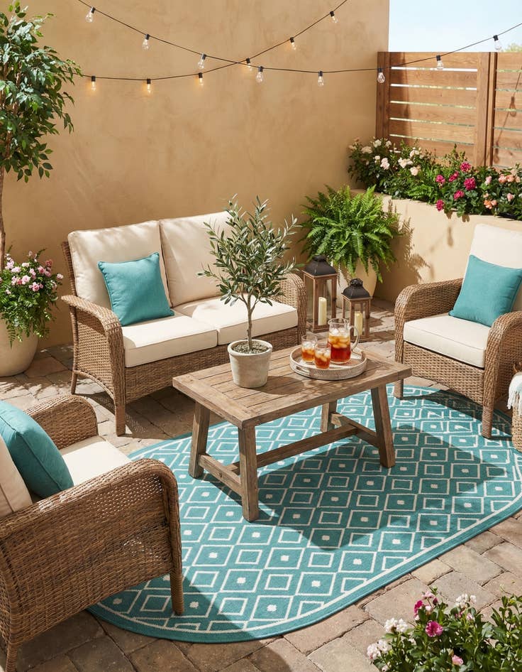Detail image of 5' 3 x 8' Easy-Clean Trellis Indoor / Outdoor Oval Rug