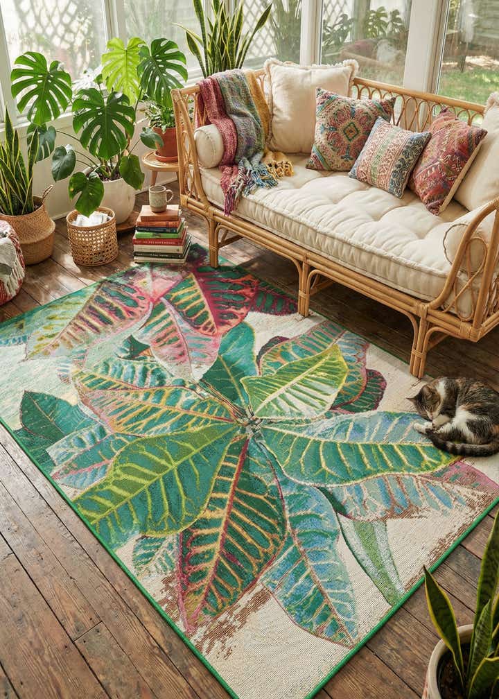 4' x 6' Easy-Clean Botanical Indoor / Outdoor Rug