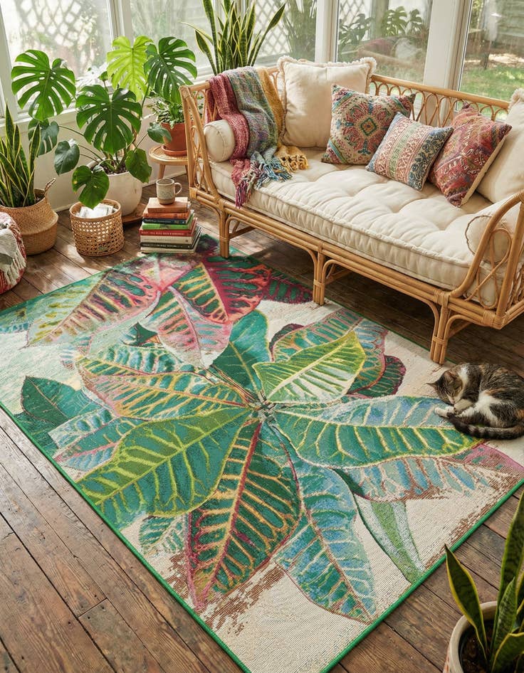 Detail image of 4' x 6' Easy-Clean Botanical Indoor / Outdoor Rug