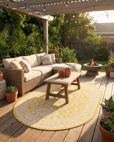 5' 3 x 8'  Easy-Clean Aztec Indoor / Outdoor Oval Rug