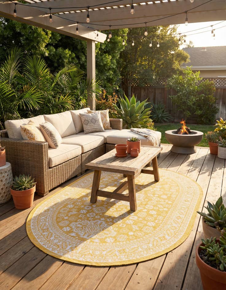 Detail image of 5' 3 x 8'  Washable Aztec Indoor / Outdoor Oval Rug