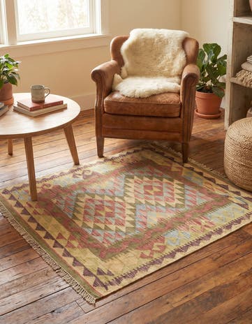 3' 3 x 3' 8 Hand Woven Kilim Maymana Wool Square Rug