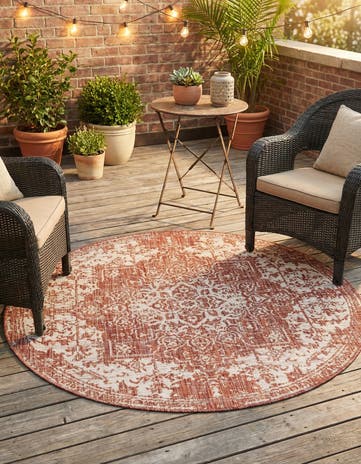 Rust Red Easy-Clean Jill Zarin Dubai Indoor / Outdoor Round Rug