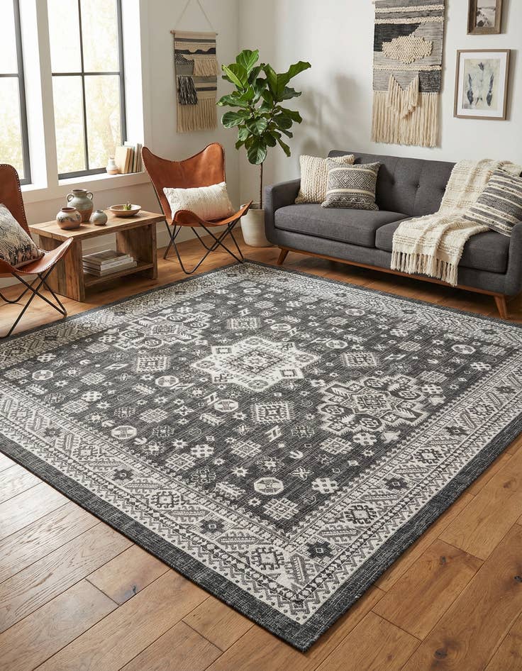 Detail image of 10' x 10' Easy-Clean Aztec Indoor / Outdoor Square Rug