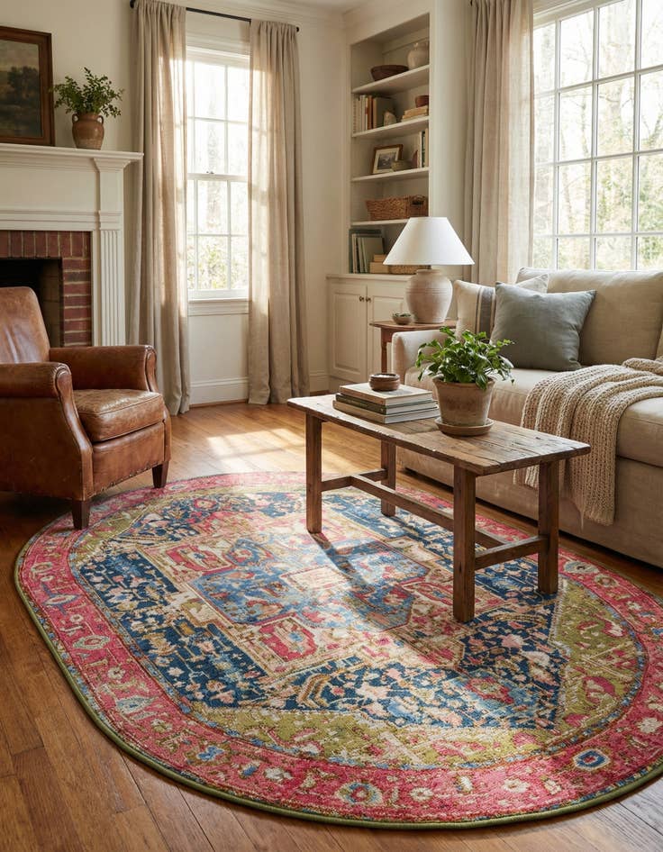 Detail image of 4' x 6' Easy-Clean Traditional Indoor / Outdoor Oval Rug