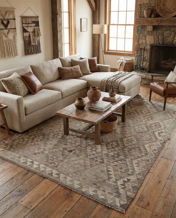 Detail image of 5' 4 x 8' Hand Woven Kilim Maymana Wool Rug