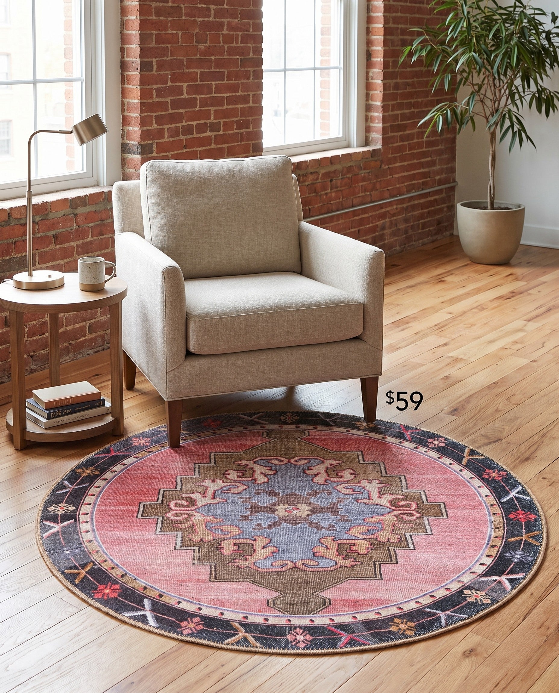 3' 6 x 3' 6 Washable Timeless Round Rug