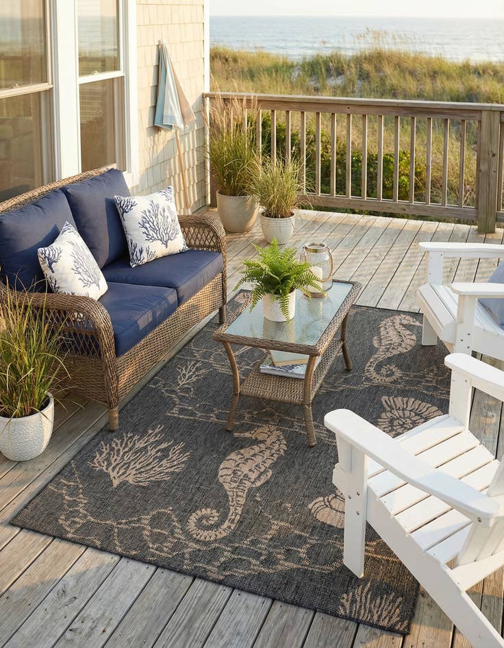 Detail image of 5' 3 x 8' Easy-Clean Coastal Indoor / Outdoor Rug