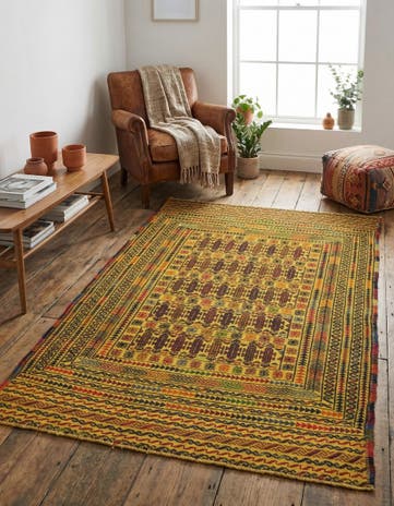 3' 8 x 6' Hand Woven Kilim Afghan Wool Rug