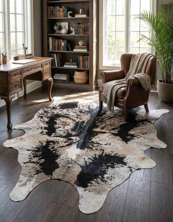 Detail image of 6' 7 x 7' 2 Cowhide Leather Rug