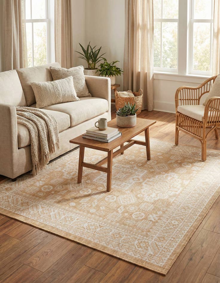 Detail image of 5' 3 x 5' 3  Washable Aztec Indoor / Outdoor Square Rug