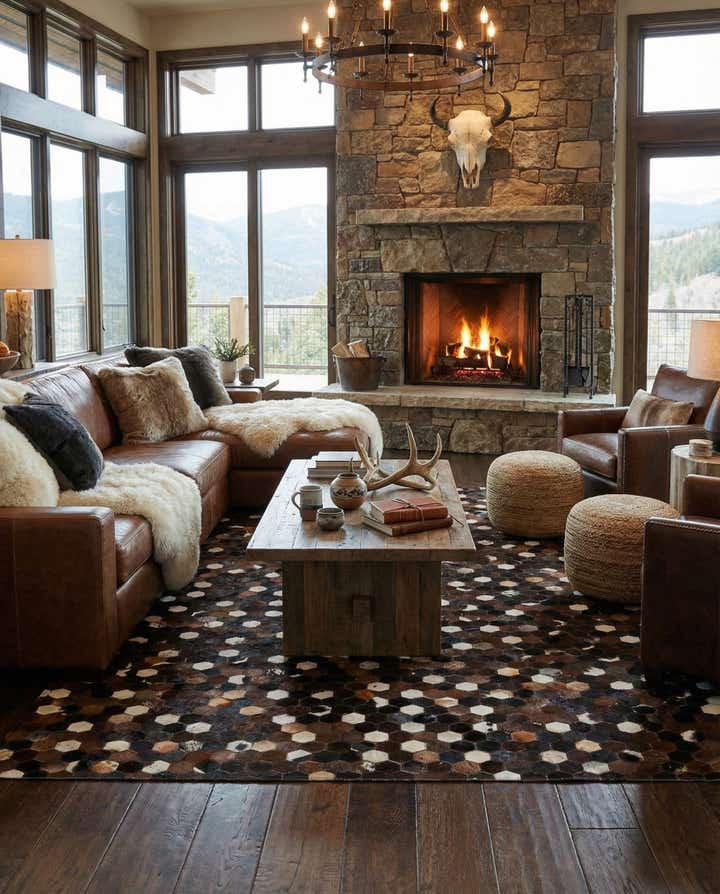 5' 1 x 8' 1 Cowhide Leather Rug