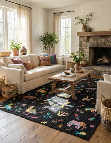 6' x 9' 5 Hand Woven Kilim Suzani Wool Rug