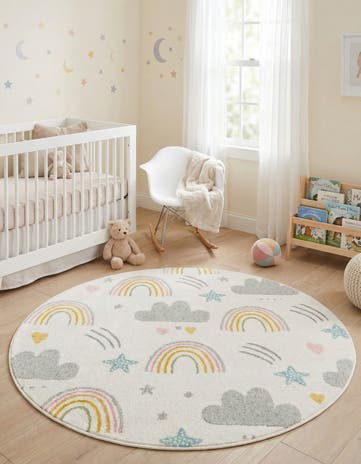5' 3 x 5' 3 Clouds and Rainbows Whimsy Kids Round Rug