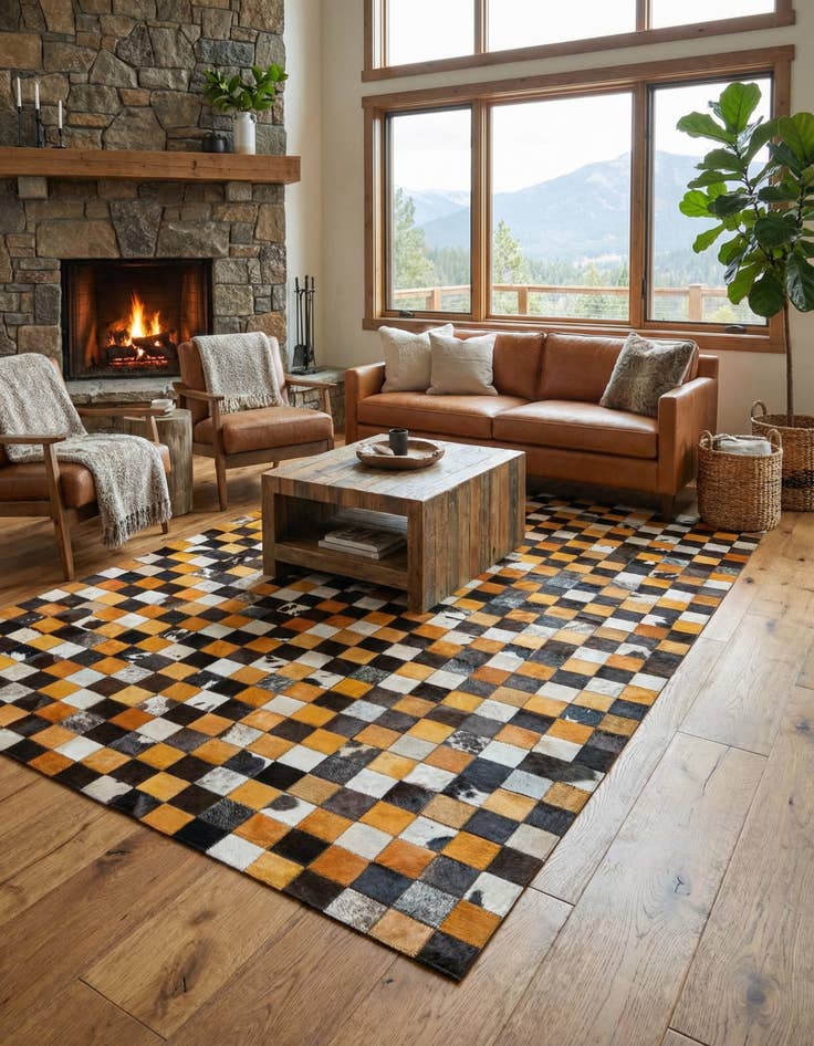 Detail image of 5' 2 x 8' Cowhide Stocks Rug