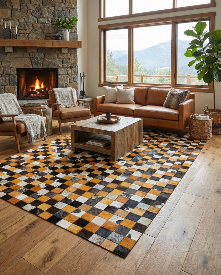 Detail image of 5' 2 x 8' Cowhide Stocks Rug