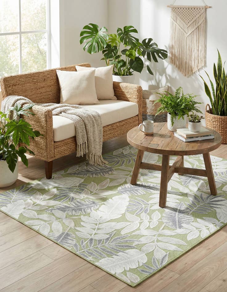 Detail image of  4' 5 x 6'  Washable Botanical Indoor / Outdoor Rug