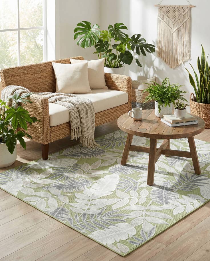 Detail image of 4' 5 x 6' Easy-Clean Botanical Indoor / Outdoor Rug
