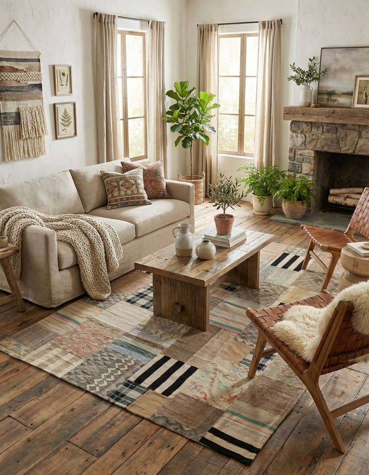 Detail image of 6' 4 x 9' 8  Hand Woven Kilim Patchwork Wool Rug