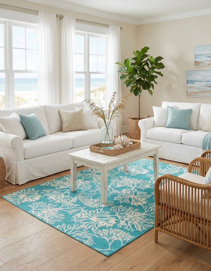 Detail image of 5' 3 x 8'  Washable Coastal Indoor / Outdoor Rug