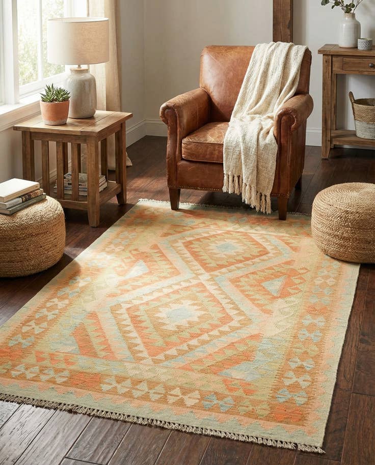 Detail image of 3' 2 x 5' Hand Woven Kilim Waziri Wool Rug