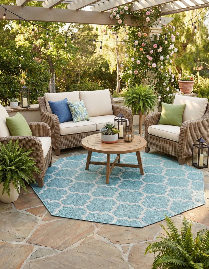 Detail image of 7' 10 x 7' 10  Washable Trellis Indoor / Outdoor Octagon Rug