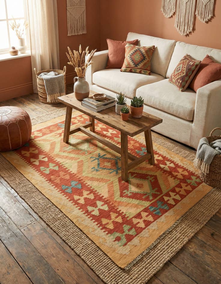 Detail image of 3' 2 x 5' Hand Woven Kilim Waziri Wool Rug