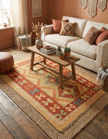 3' 2 x 5' Hand Woven Kilim Waziri Wool Rug