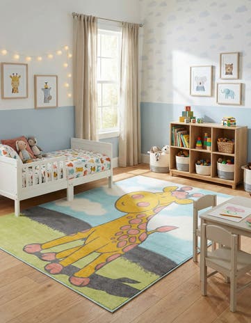 Blue Giraffe Whimsy Kids Rug