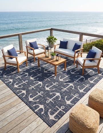 10' x 10' Easy-Clean Coastal Indoor / Outdoor Square Rug