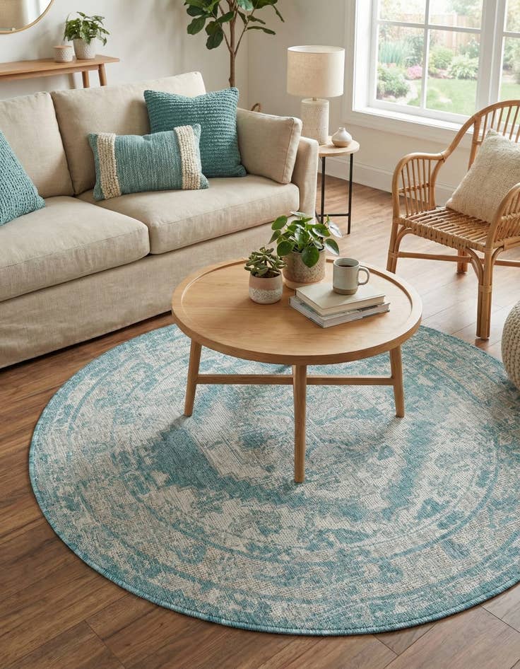 Detail image of 5' 3 x 5' 3 Easy-Clean Traditional Indoor / Outdoor Round Rug