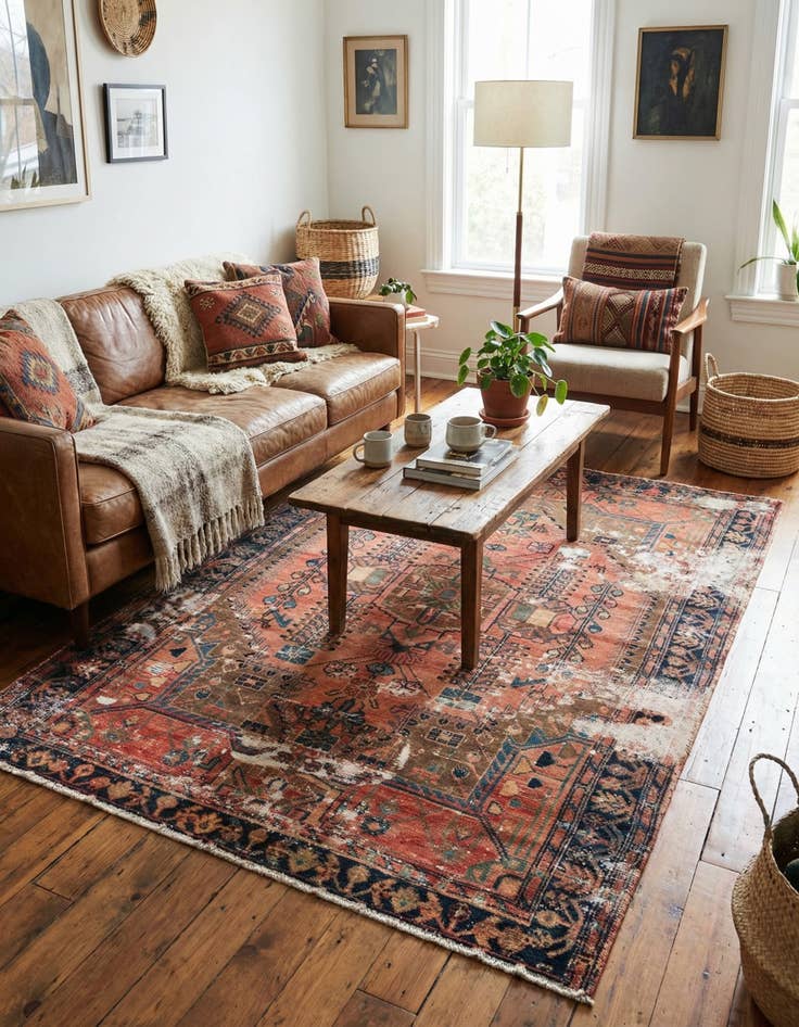 Detail image of 4' 6 x 6' 10  Hand Knotted Ultra Vintage Persian Wool Rug